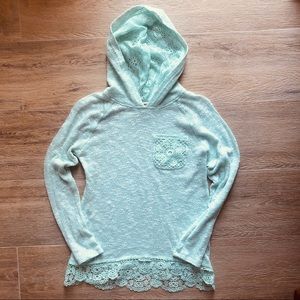 Girls Light Green Sweater with Crotchet Details